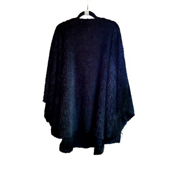 Black Oversized Fuzzy Fringe Batwing Top with Swarovski Crystals on Straps. NEW! - Picture 5 of 7